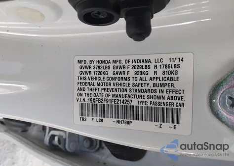 2015 Honda Civic Ex-L from USA, damaged, VIN 19XFB2F91FE214257